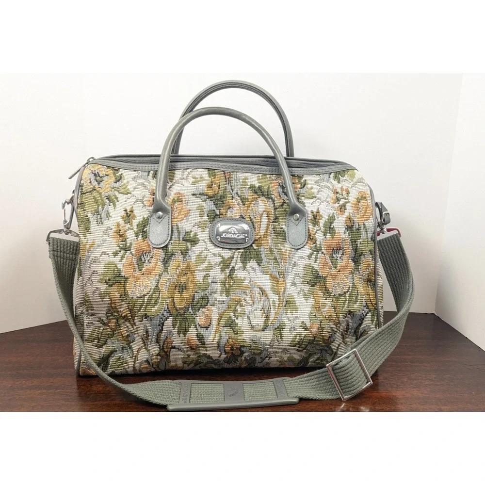 Jordache Vintage Floral Tapestry Carry On Luggage Overnight Travel Duffel Bag